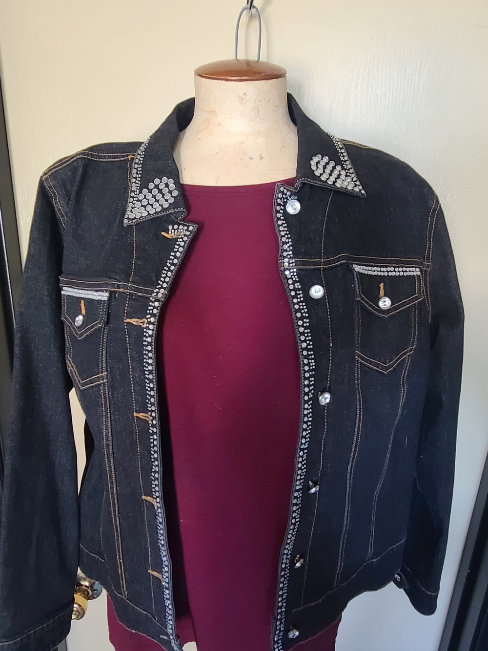 Nolan Miller Denim Jacket with Rhinestone Trim